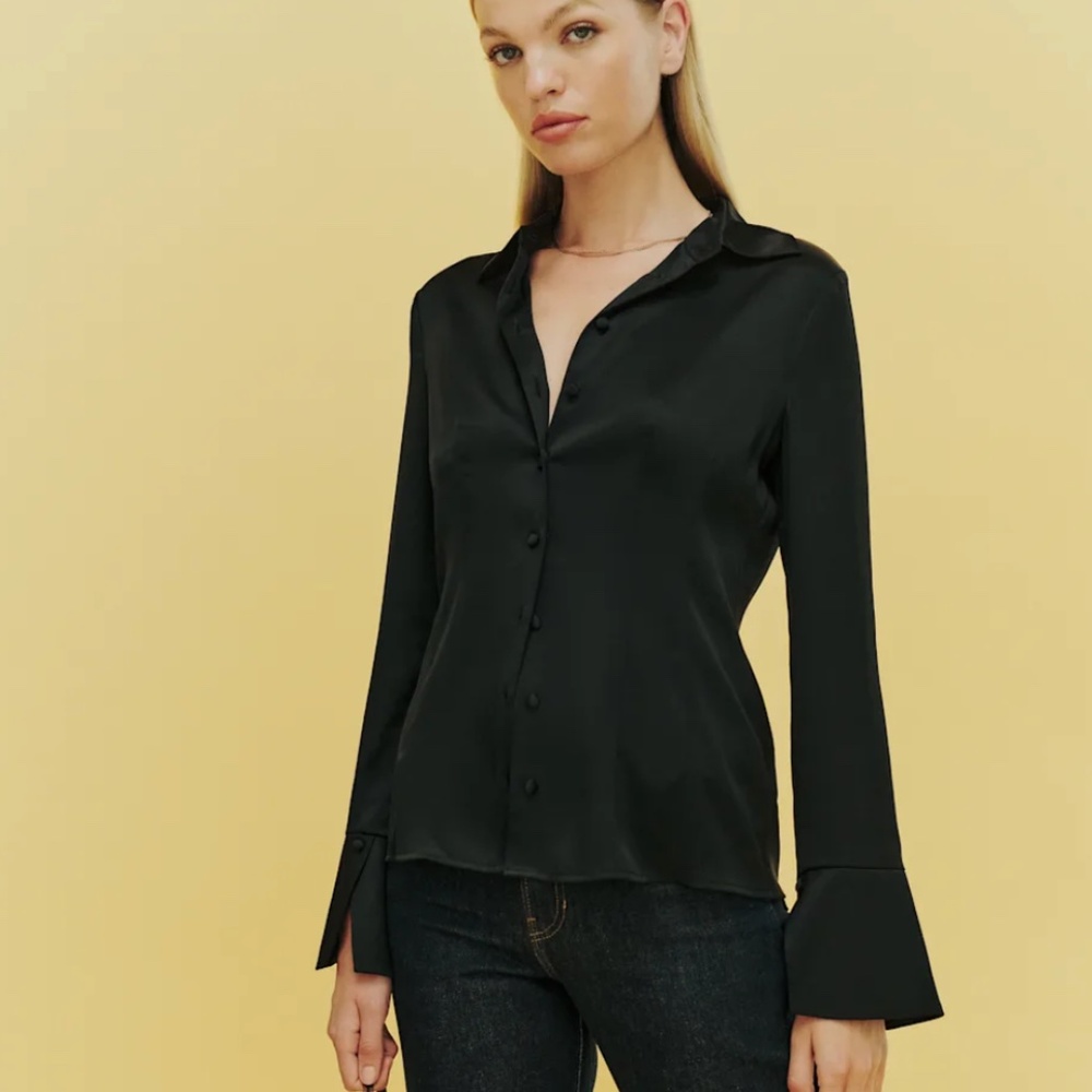 Reformation Samara Satin Shirt Black - Size 2